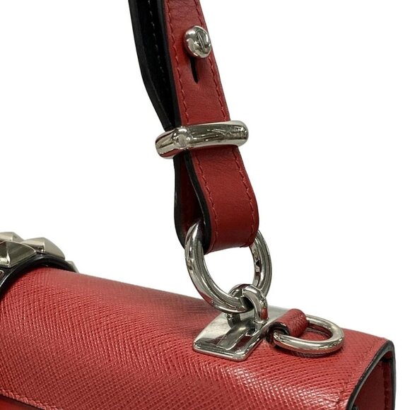 Auth PRADA Electra 1BA179 Fuoco Nero (Red) Black City Calf Saffiano Leather - Picture 10 of 16